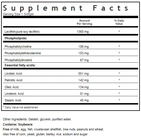 BLUEBONNET NUTRITION NATURAL LECITHIN 1365 MG SUPPLEMENT FACTS