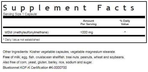 BLUEBONNET NUTRITION MSM 1000 MG SUPPLEMENT FACTS