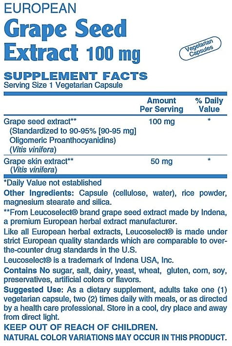 Betsy's Basics Grape Seed Extract Supplement Facts