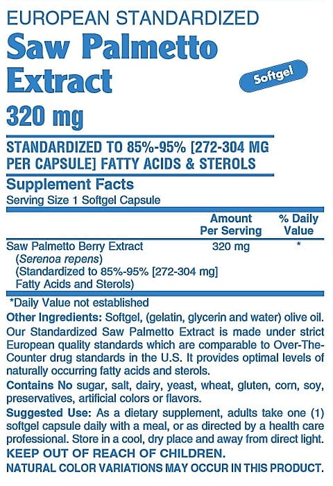 Betsy's Basics Saw Palmetto Extract 320 mg Supplement Facts
