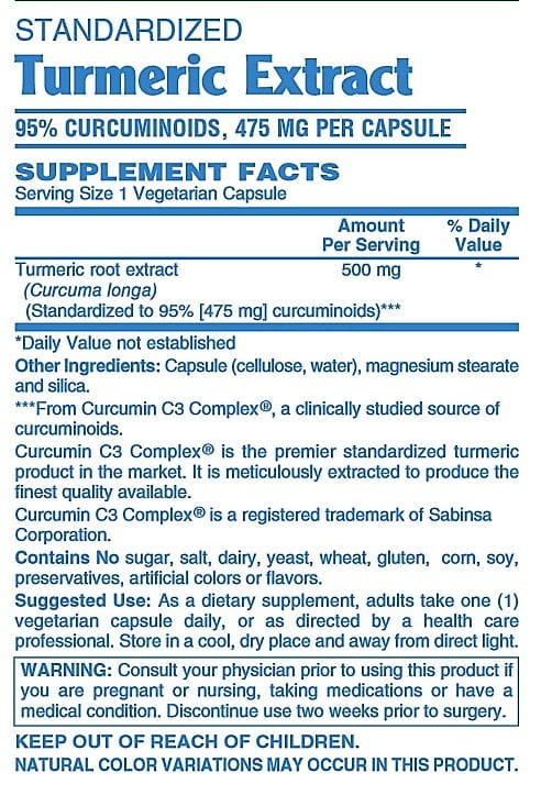 Betsy's Basics Turmeric Extract Supplement Facts