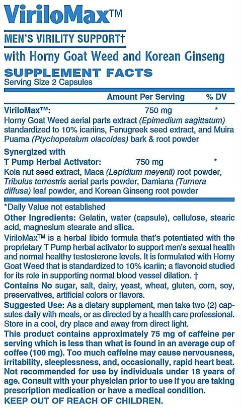 Betsy's Basics ViriloMax Supplement Facts