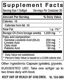Betsy's Basics Borage Oil 1,000 mg Supplement Facts