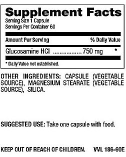 Betsy's Basics Vegetarian Glucosamine 750 mg Supplement Facts