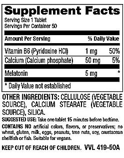 Betsy's Basics Melatonin Plus 5 mg Supplement Facts