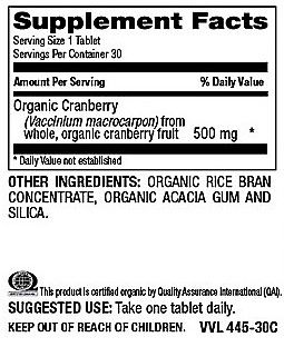 Betsy's Basics Organic Cranberry 500 mg Supplement Facts