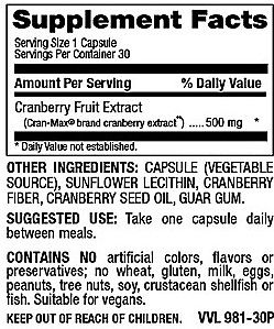 Betsy's Basics Ultimate Extract® Cranberry 500 mg Supplement Facts