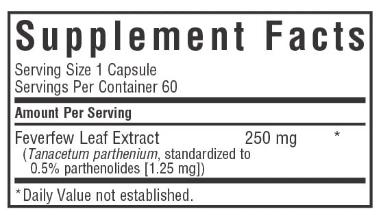 Bluebonnet Nutrition Feverfew Extract Supplement Facts